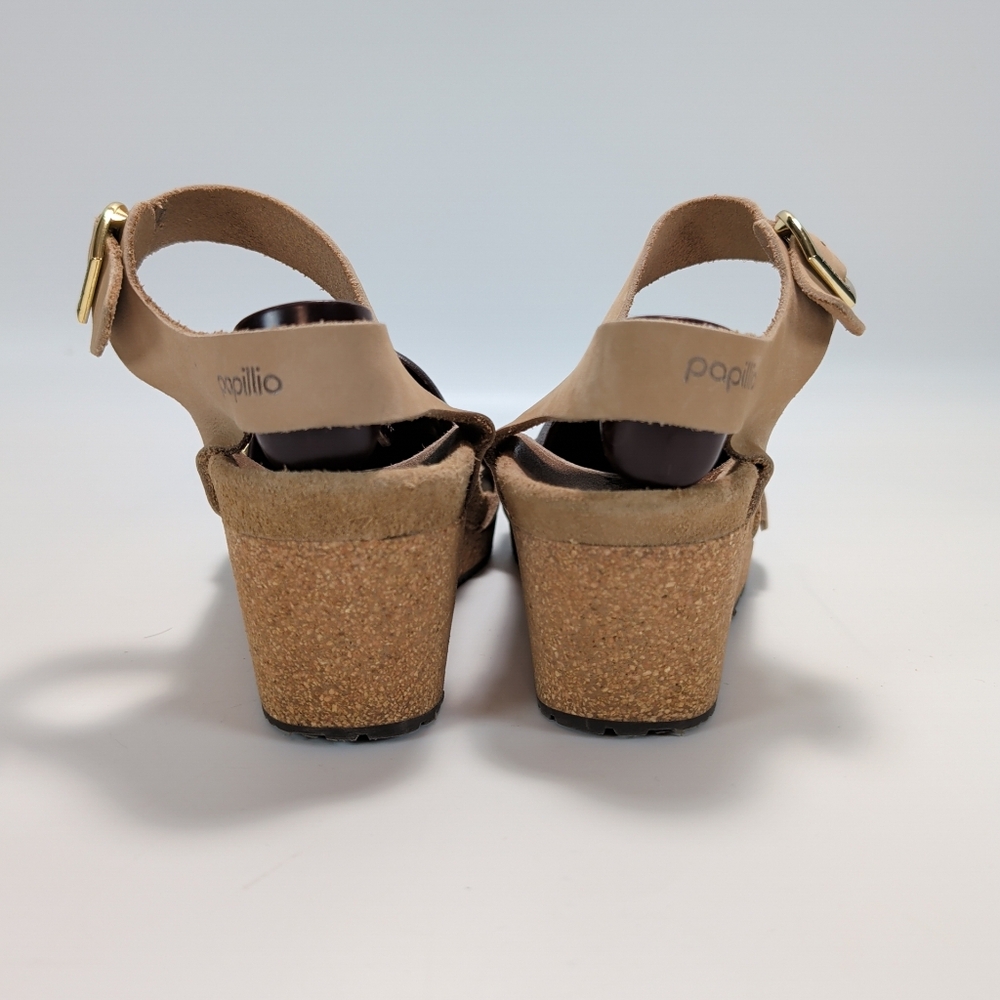 Birkenstock Papillio Soley Nubuck Leather Strappy Wedge Sandals - Sandcastle - Picture 5 of 11